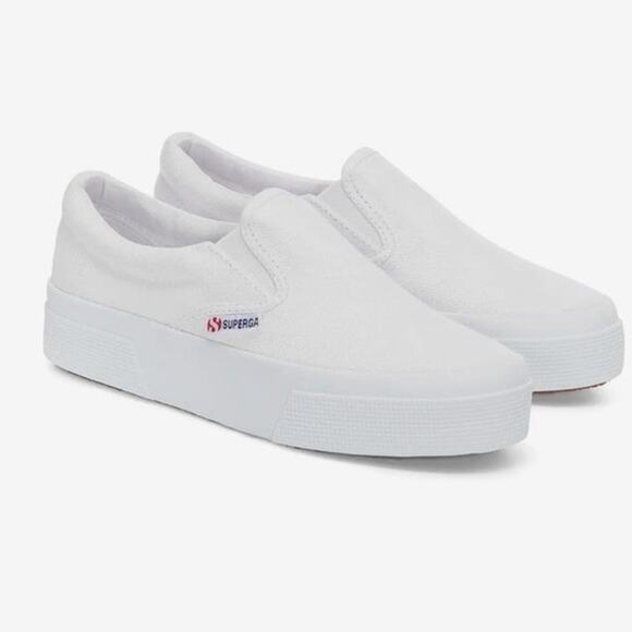 Superga Women’s 2740 Platform Slip-On White Canvas Size 41 (9.5 US) NIB - Picture 1 of 7